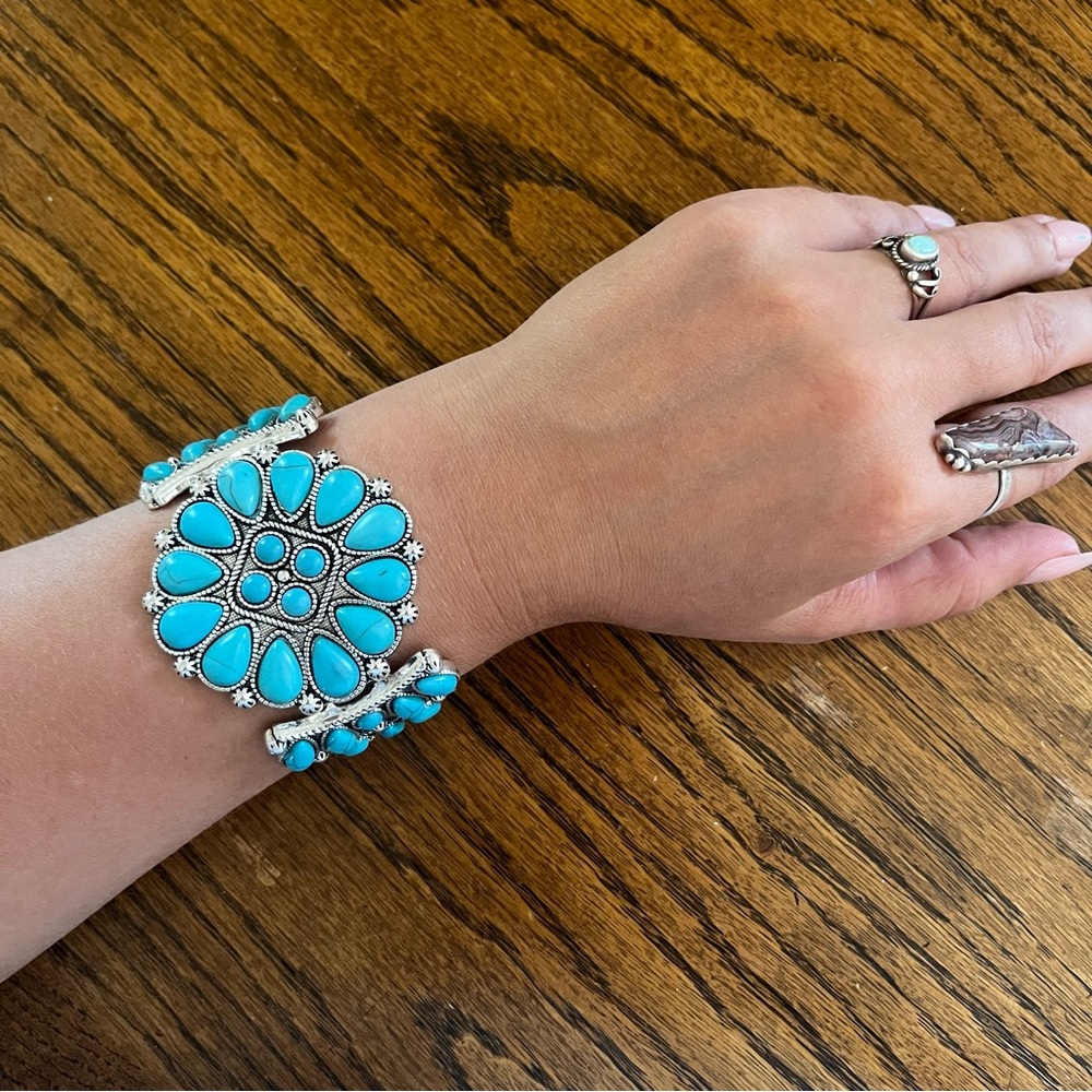 Plunder Turquoise Hazel Grace Marbled Stone Silver Western Boho Bracelet